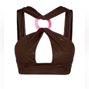 The Attico Cross Strap‎ Faux-Leather Bikini Top Small Brown